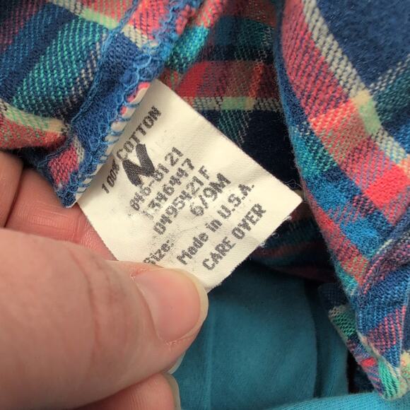 Vintage Oshkosh B’gosh Bubble Overalls Vestbak 6-9 Months USA Cotton Plaid Blue - Picture 7 of 8